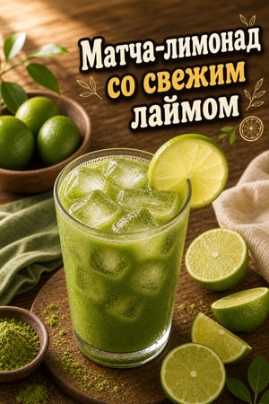 Освежающий ледяной матча-лимонад со свежим лаймом