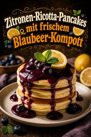 Zitronen-Ricotta-Pancakes mit frischem Blaubeer-Kompott