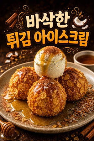 바삭하게 튀겨 겉은 크런치 속은 차가운 튀긴 아이스크림: 꿀·시나몬·구운 코코넛 완벽 레시피