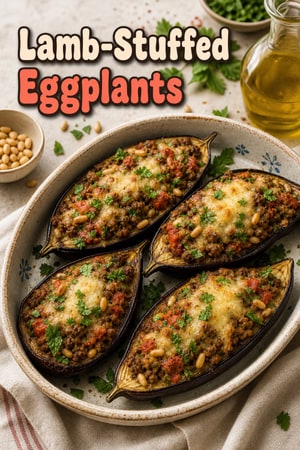 Stuffed Eggplants with Lamb and Pine Nuts