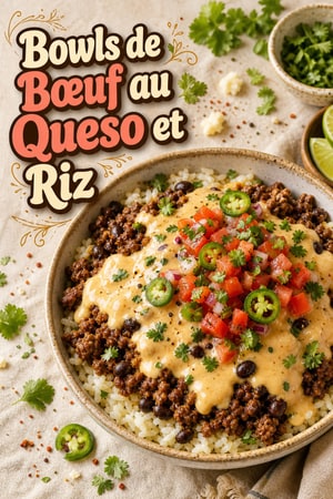 Bowls de Bœuf au Queso et Riz avec Pico de Gallo Frais