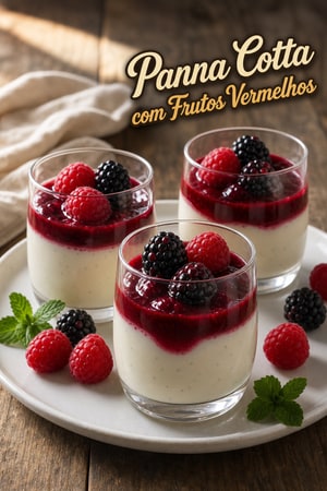 Panna Cotta Sedosa com Calda de Frutos Vermelhos