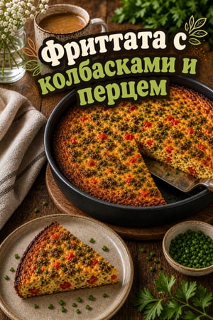 Пышная фриттата с колбасками и перцем в аэрогриле