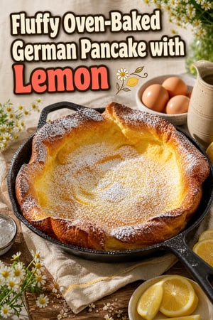 Fluffy Oven-Baked German Pancake with Lemon and Sugar