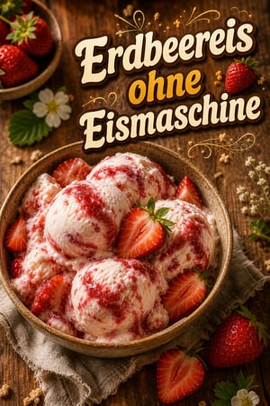 No-Churn Erdbeereis mit frischem Frucht-Swirl für den Sommer