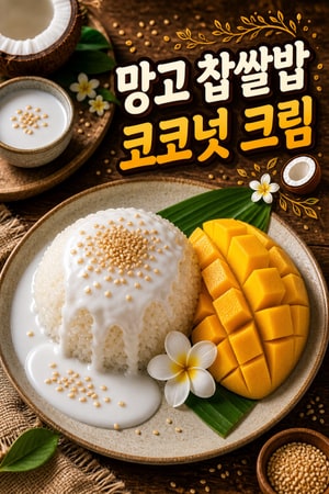 전통 태국 망고 찹쌀밥(망고 스티키 라이스) — 부드럽고 크리미한 코코넛 크림 쉽게 만드는 레시피
