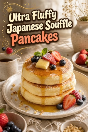 Ultra Fluffy Japanese Souffle Pancakes with Maple Syrup