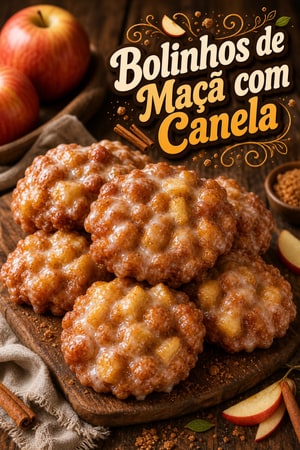 Apple Fritters de Maçã e Canela Caseiros com Glacê Doce