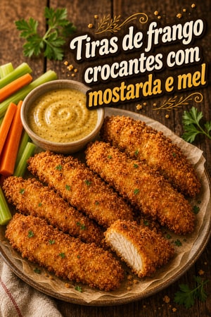Tiras de Frango Crocantes Caseiras com Mostarda e Mel