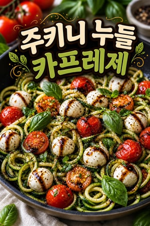 20분 완성! 방울토마토를 곁들인 건강한 주키니 누들 카프레제 스킬렛