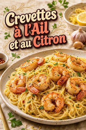 Crevettes Scampi au Beurre d'Ail, Citron et Cheveux d'Ange