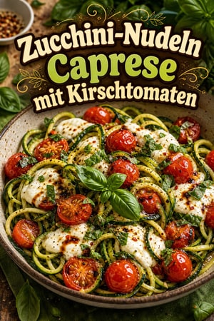 Zucchini-Nudel-Caprese aus der Pfanne mit Kirschtomaten