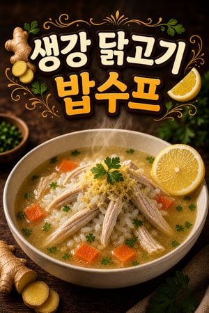 속을 달래는 생강 닭고기와 밥 수프 — 부드럽고 촉촉한 위장 진정 레시피, 간단 영양 회복식