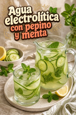 Agua electrolítica de pepino y menta, ligera para migrañas
