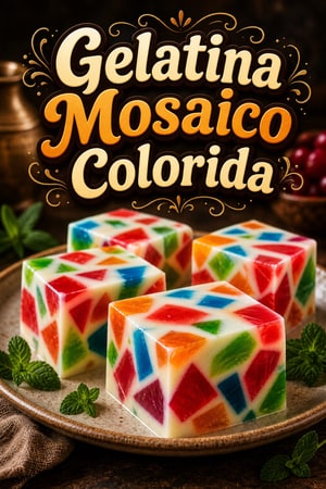 Gelatina Mosaico Colorida com Base Cremosa e Doce