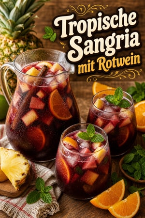 Latino-Style Sangria mit Rotwein, Brandy und Tropenfrüchten
