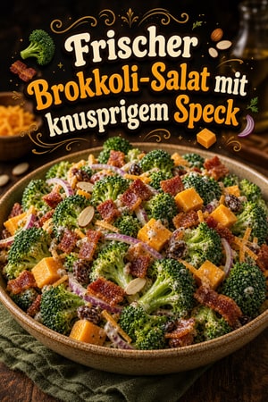 Frischer Brokkoli-Salat mit knusprigem Speck und Cheddarkäse