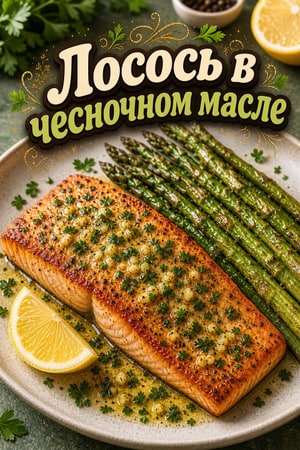 Лосось с лимонно-чесночным маслом и запеченной спаржей