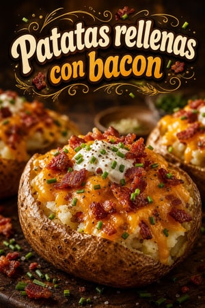 Patatas Asadas Rellenas con Bacon Crujiente y Queso