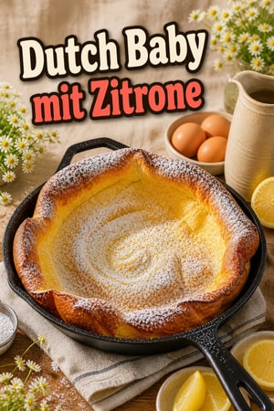 Luftiger Ofenpfannkuchen mit Zitrone und Puderzucker