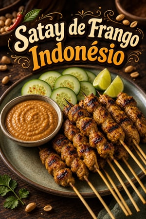 Satay de Frango Indonésio Autêntico com Molho de Amendoim