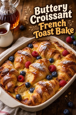 Buttery Croissant French Toast Bake with Maple Glaze