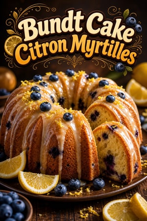 Bundt Cake Élégant Citron et Myrtilles au Glaçage au Miel