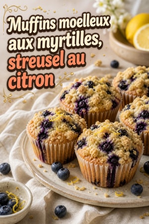 Muffins moelleux aux myrtilles, streusel au citron