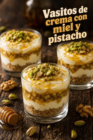 Vasitos de crema con miel y pistacho