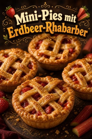 Klassische Mini Erdbeer-Rhabarber-Pies mit Mürbeteig