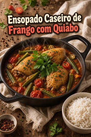 Ensopado Caseiro de Frango com Quiabo e Tomates Tostados