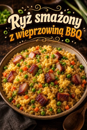 Smażony ryż z wieprzowiną BBQ, jajkiem i dymką