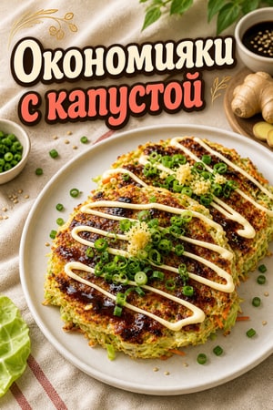 Японские овощные оладьи с капустой и имбирем (Окономияки)