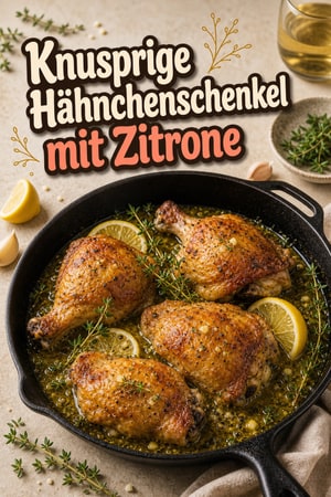 Knusprige Hähnchenschenkel mit Zitrone, Kräutern & Wein