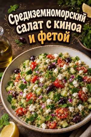 Средиземноморский салат с киноа, фетой и травами