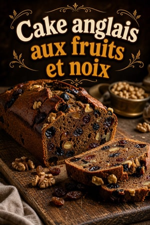 Cake rustique anglais aux fruits, noix et glaçage au rhum