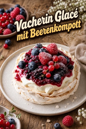 Vacherin Glacé mit Vanillecreme und Beerenkompost