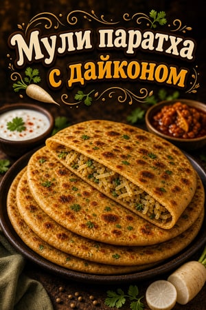 Мули паратха: золотистые индийские лепешки с дайконом