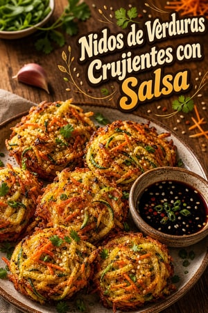 Nidos de Verduras Crujientes con Salsa de Soja Dulce