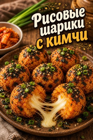 Хрустящие рисовые шарики с кимчи и тягучей моцареллой
