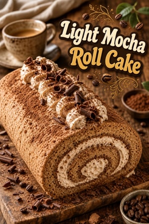Light Mocha Roll Cake - Coffee Chocolate Swiss Roll