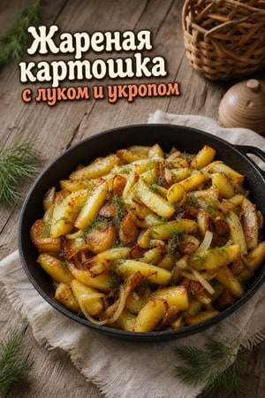 Жареная картошка по-русски с луком и укропом