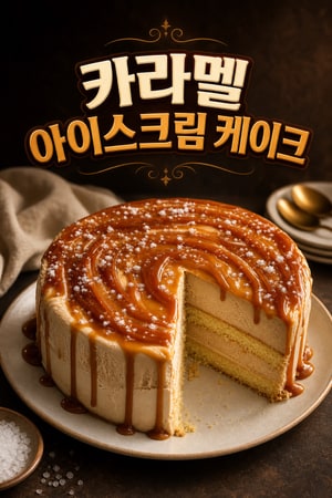 황금빛 카라멜 아이스크림 케이크 - 소금 카라멜 드리즐