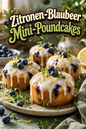 Zitronen-Blaubeer Mini-Poundcakes mit Vanilleguss saftig
