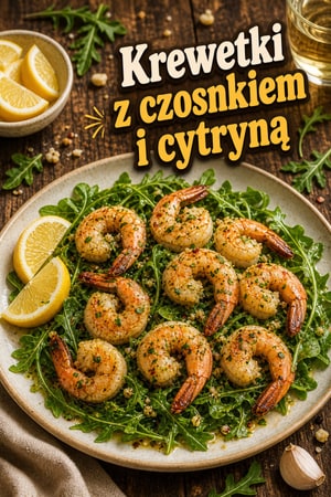 Aromatyczne krewetki z czosnkiem i cytryną na rukoli