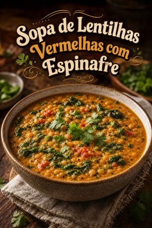 Sopa de Lentilhas Vermelhas com Espinafre e Especiarias Indiana