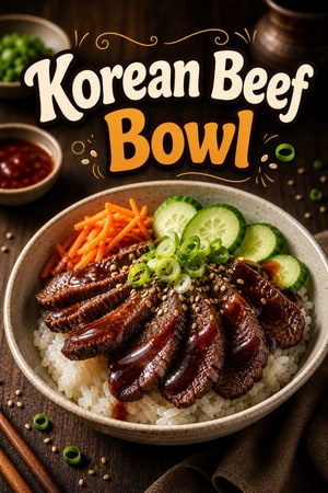 Korean Beef Bowl mit Gochujang-Soja-Glasur und Reis