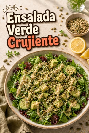 Ensalada Verde Crujiente con Semillas y Aliño de Tahini