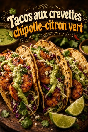 Tacos crevettes chipotle-citron vert & crema avocat
