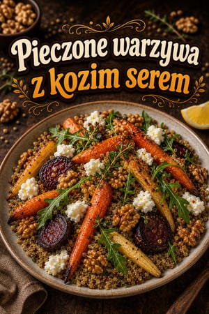 Pieczone warzywa korzeniowe z amarantusem i kozim serem